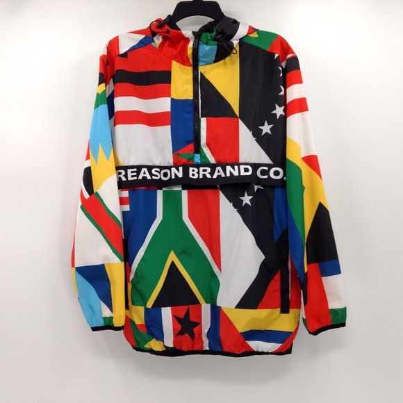 REASON Brand‎ Windbreaker Jacket Men's L Multicolor Abstract 1/4 Zip Hood Lining - Picture 1 of 14
